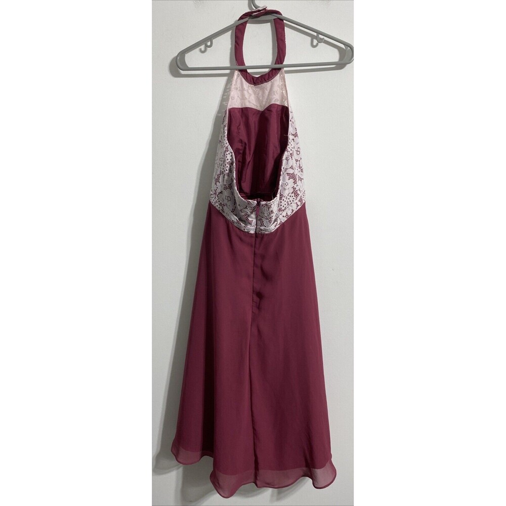 Azazie Junior Bridesmaid Dress J12 Girl's 12 Halter Floral Mulberry White Classy - Picture 2 of 9